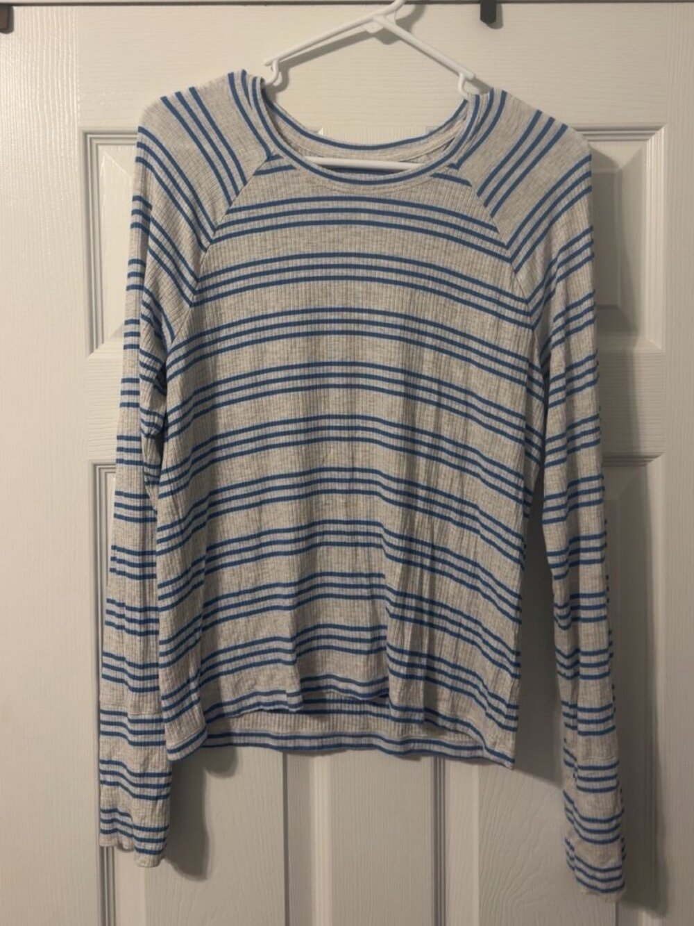 Aerie Offline Gray & Blue Striped Ribbed Long Sleeve Top Size L